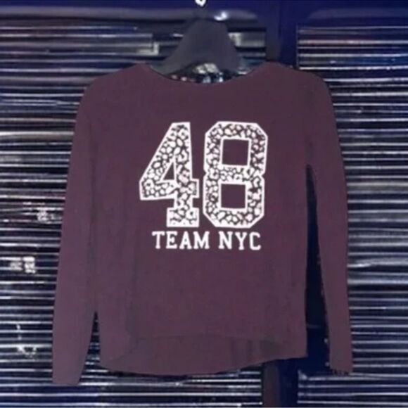 H&M Y2K Sweater Red Animal Print ‘Team NYC 48’ Semi Sheer Sparkling Size M EUC - Picture 11 of 16